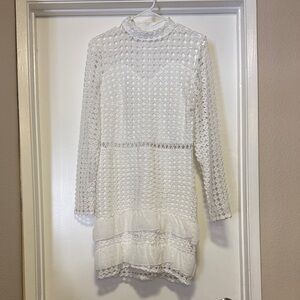 Elegant White Long Sleeve Lace Dress